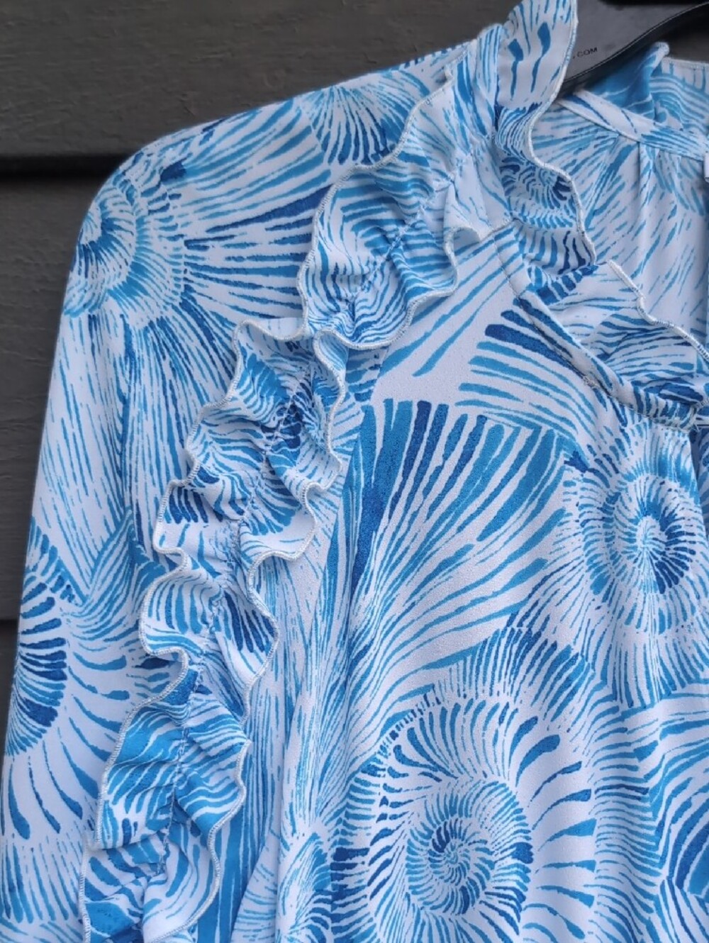 Chico's Light Blue Floral Ruffle Midi Dress Size 12 Large - Picture 3 of 16